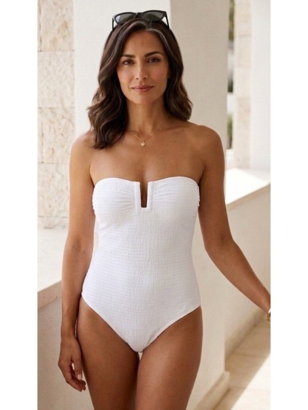 DKNY White Textured Strapless One Piece Swimsuit Women's XL NWT